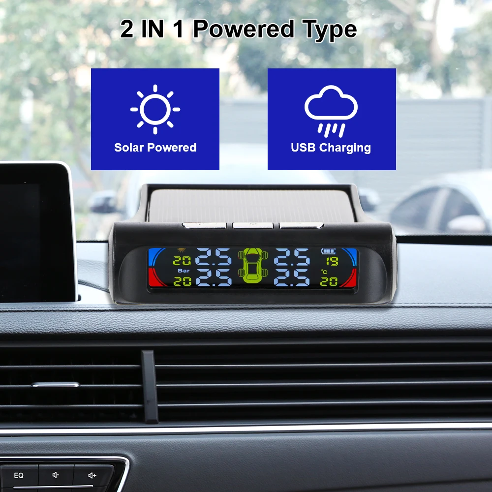 USB / Solar TPMS Car Tire Pressure Monitoring System Universal 0-6Bar Auto Security Alarm Systems Tyre Temperature Monitor