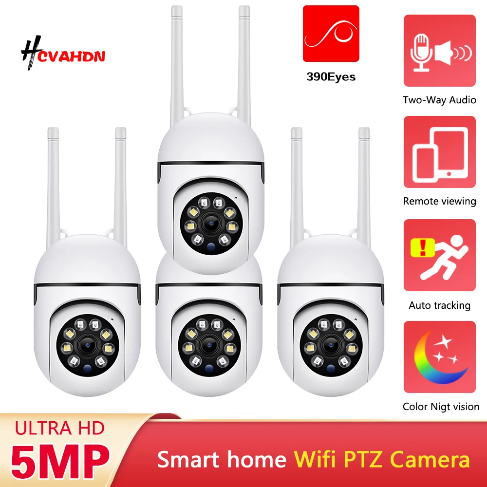 

5-мегапиксельная Wi-Fi PTZ-камера видеонаблюдения для дома с цветным ночным видением, интеллектуальным автотрекингом, беспроводная, для видеонаблюдения, радионяня, камера безопасности