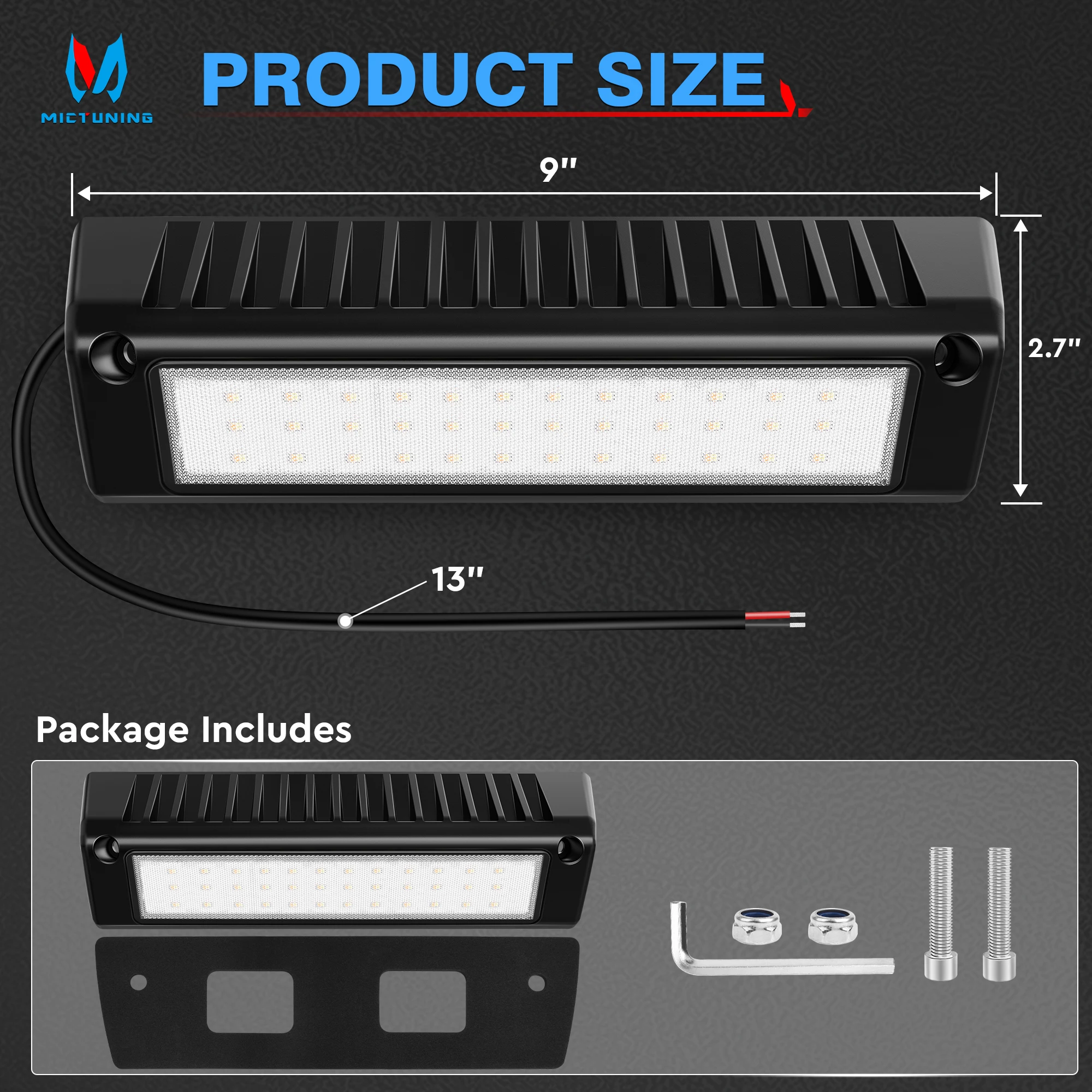 Mictuning-luces LED para porche de autocaravana, luz de toldo utilitario de 9 pulgadas y 54W, iluminación Exterior de 2100LM para camiones,