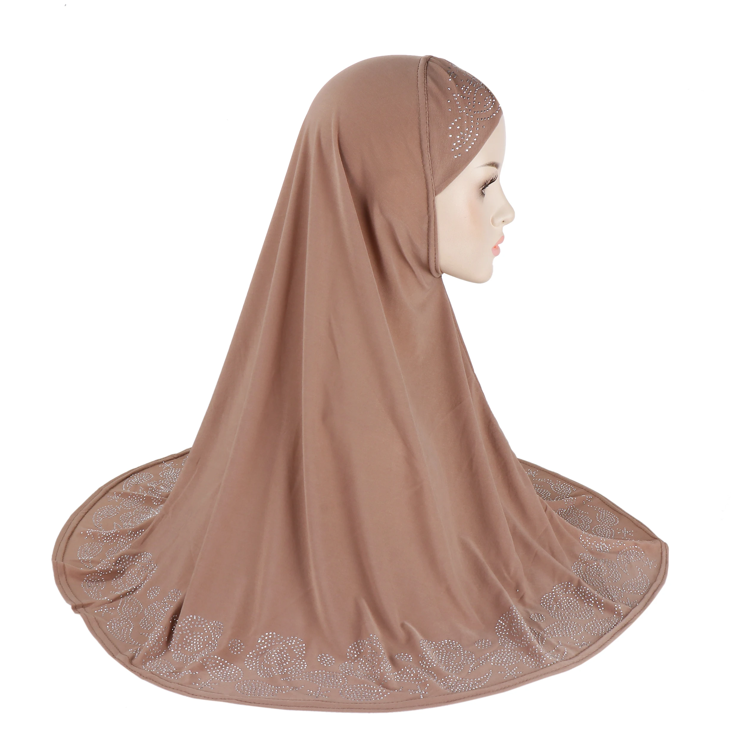 H407 Erwachsene große muslimische Hijab Schal mit Blumen Strass islamische Kopftuch Hüte Armia ziehen auf Headwrap Motorhaube – Detail 6
