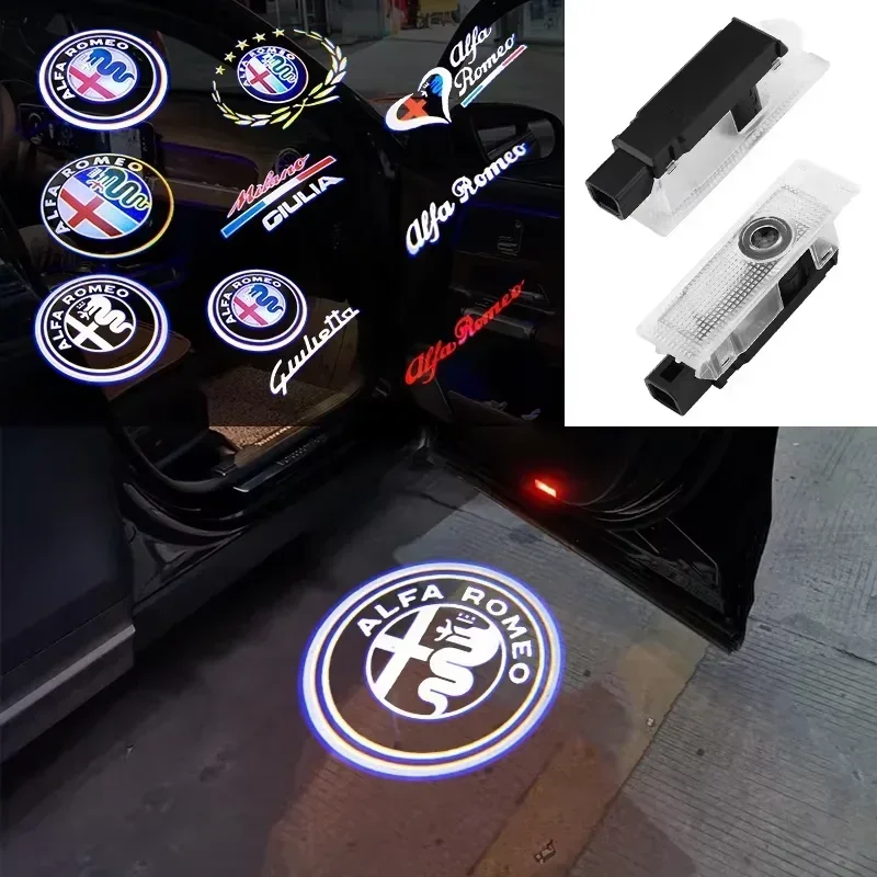 2pcs Car LED Logo Projector Light Welcome Light for Alfa Romeo 147 156 166 159 Giulietta Giulia Mito Stelvio Brera Accessories