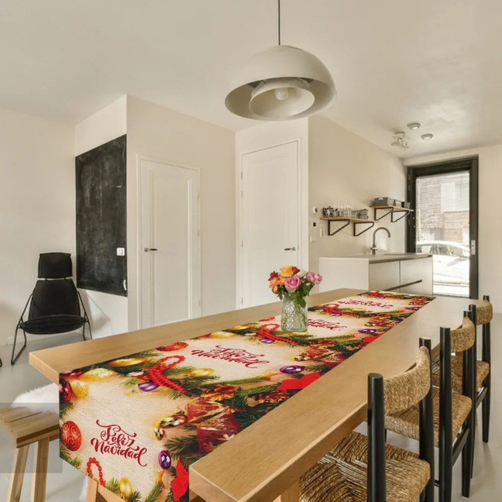 موضة جديدة 2025 عيد الميلاد الجدول العلم الطباعة الرقمية سانتا كلوز الإبداعية الكرتون الكتان مكتب طاولة شاي العلم #2