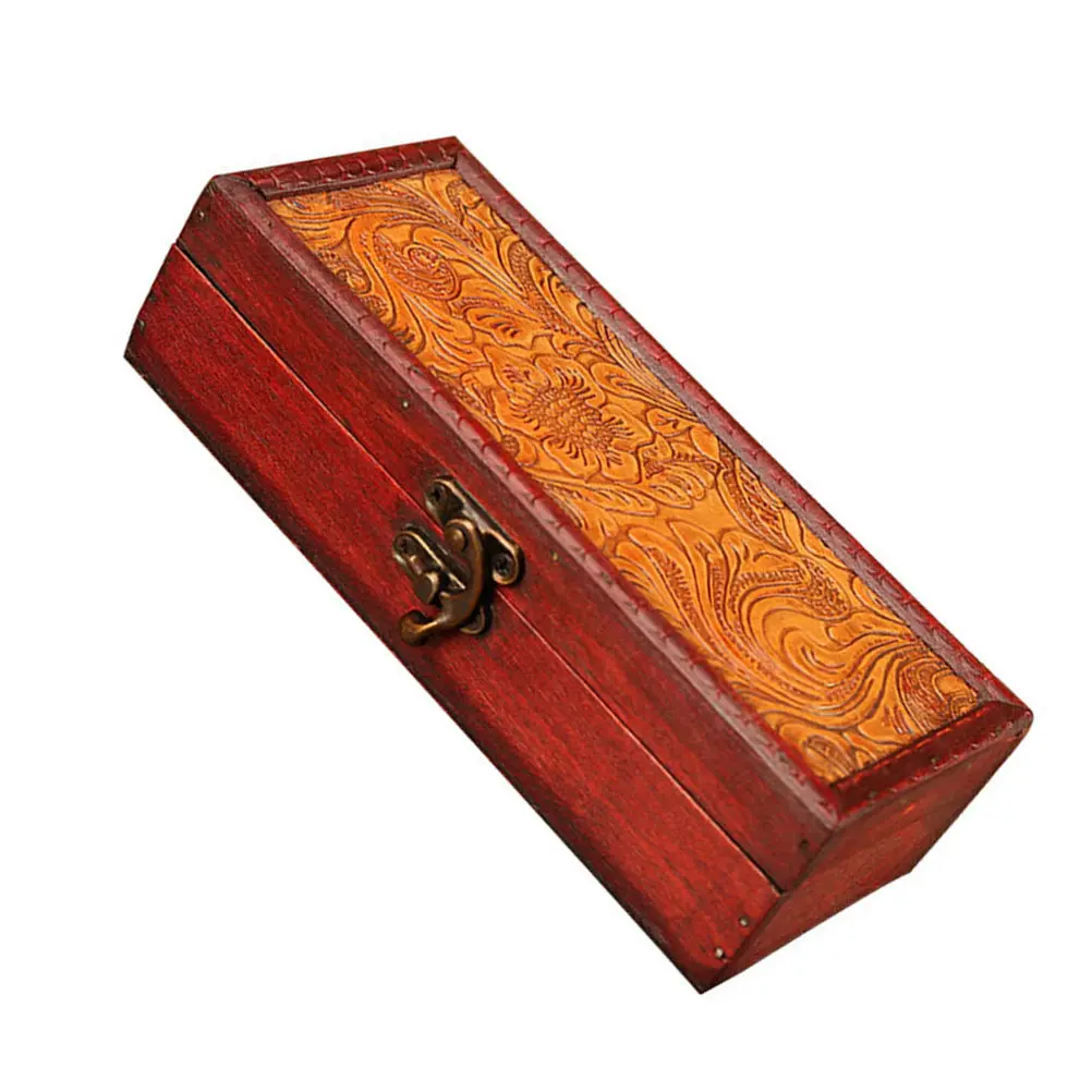 Vintage Wooden Jewelry Box Ancient Style Storage Container for Bedroom Desk Dormitory Retro Packaging Unique Printed Design