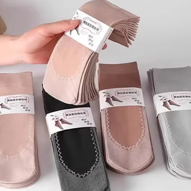 10 쌍 여성 여름 울트라 얇은 크리스탈 양말 보이지 않는 안티-슬립 양말 높은 탄성 나일론 패션 숙녀 짧은 발목 스타킹