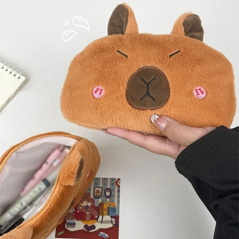 Estojo pelúcia capivara, bolsa papelaria com zíper para canetas acessórios, dropshipping