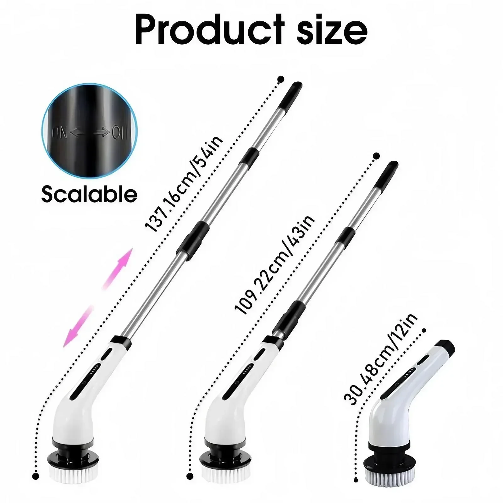Cordless Electric Spin Scrubber with 3/9 Brush Heads, Rechargeable Powerful Cleaning Brush with Metal Gears and Extendable Rod, Multi Purpose Scrubbing Tool for Bathroom Kitchen Car Tile Floor Bathtub Shower Grout Home Use