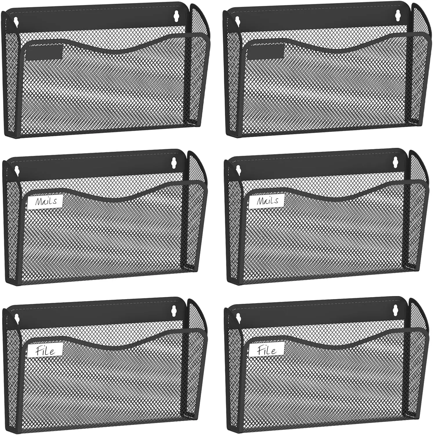 Mesh Wall File Organizer with 6 Pockets, Home Office Storage Solution for Documents and Magazines