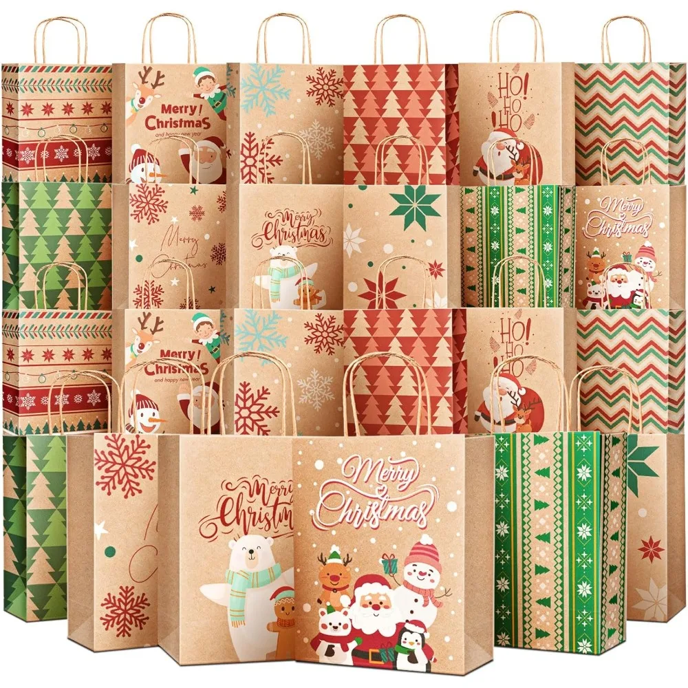 

Gift Bags Medium Size with Handles - Holiday Decorations, Assortment with 12 Designs for Presents, Shopping and Parties