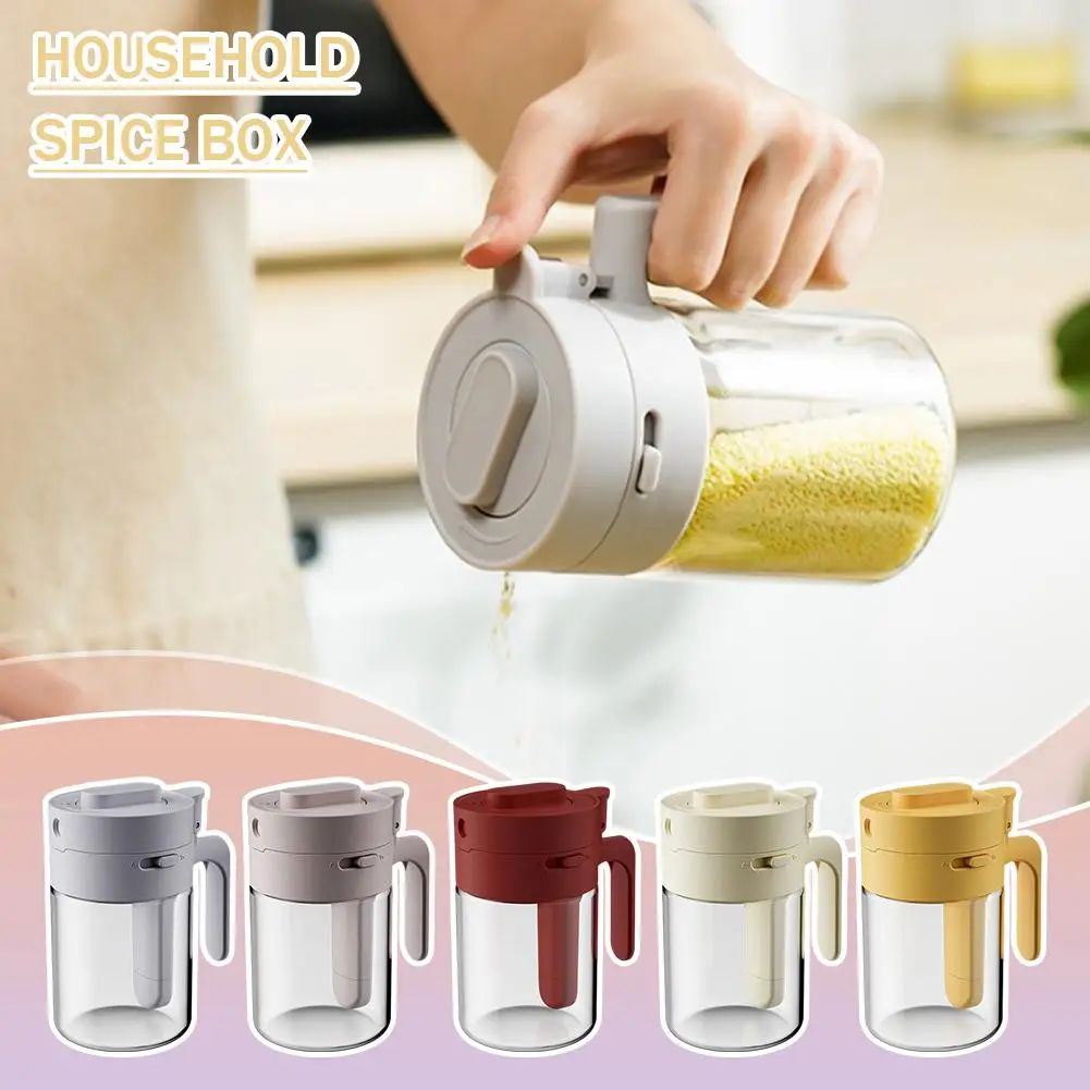 1pcs Kitchen Spice Container Separated Scoop Design 2in1 Storage Box Glass Salt Sugar Jar Pantry Organizer Cooking Accessories