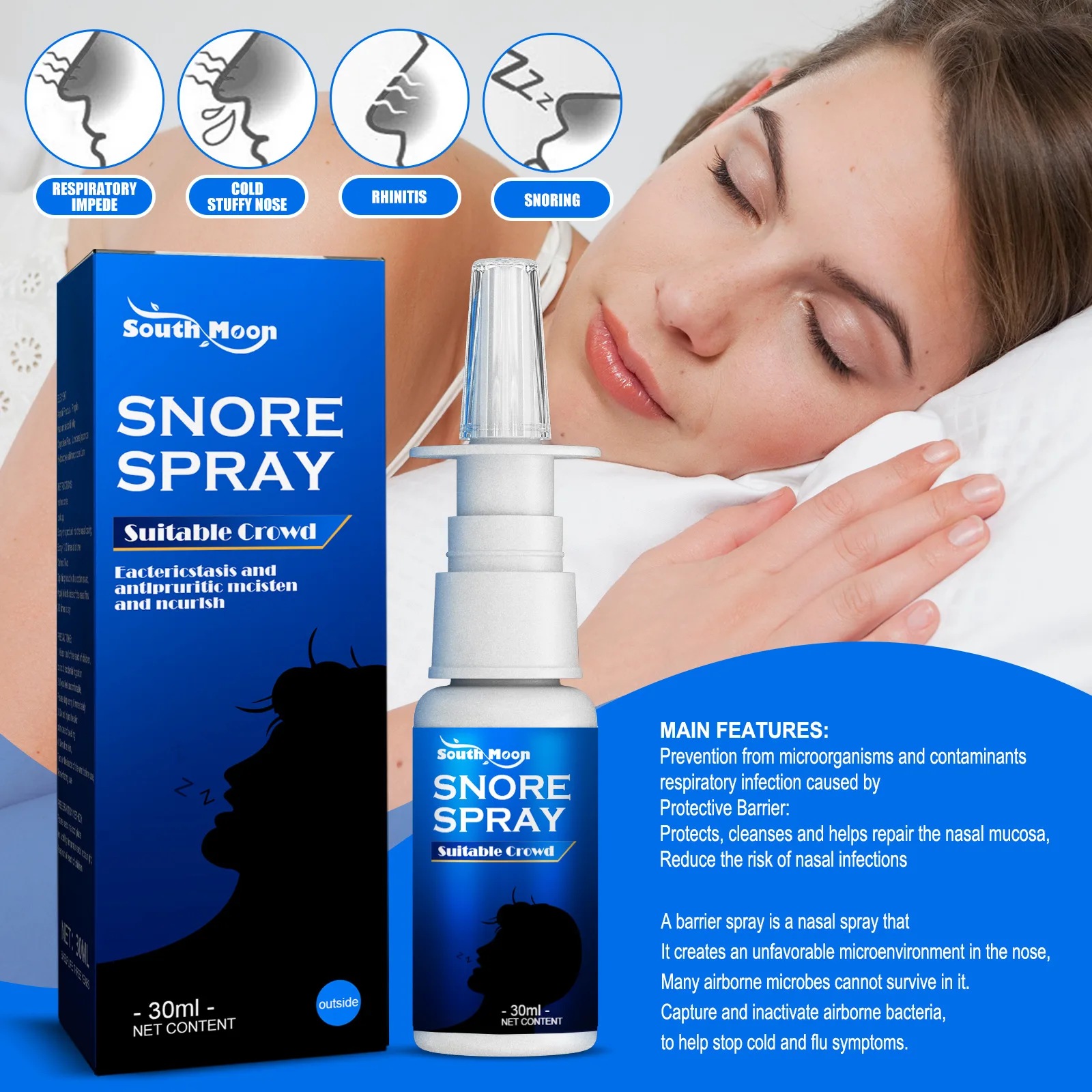 South Moon Herbal anti-snoring spray anti-snoring spray anti-snoring instrument soothing nasal anti-snoring spray