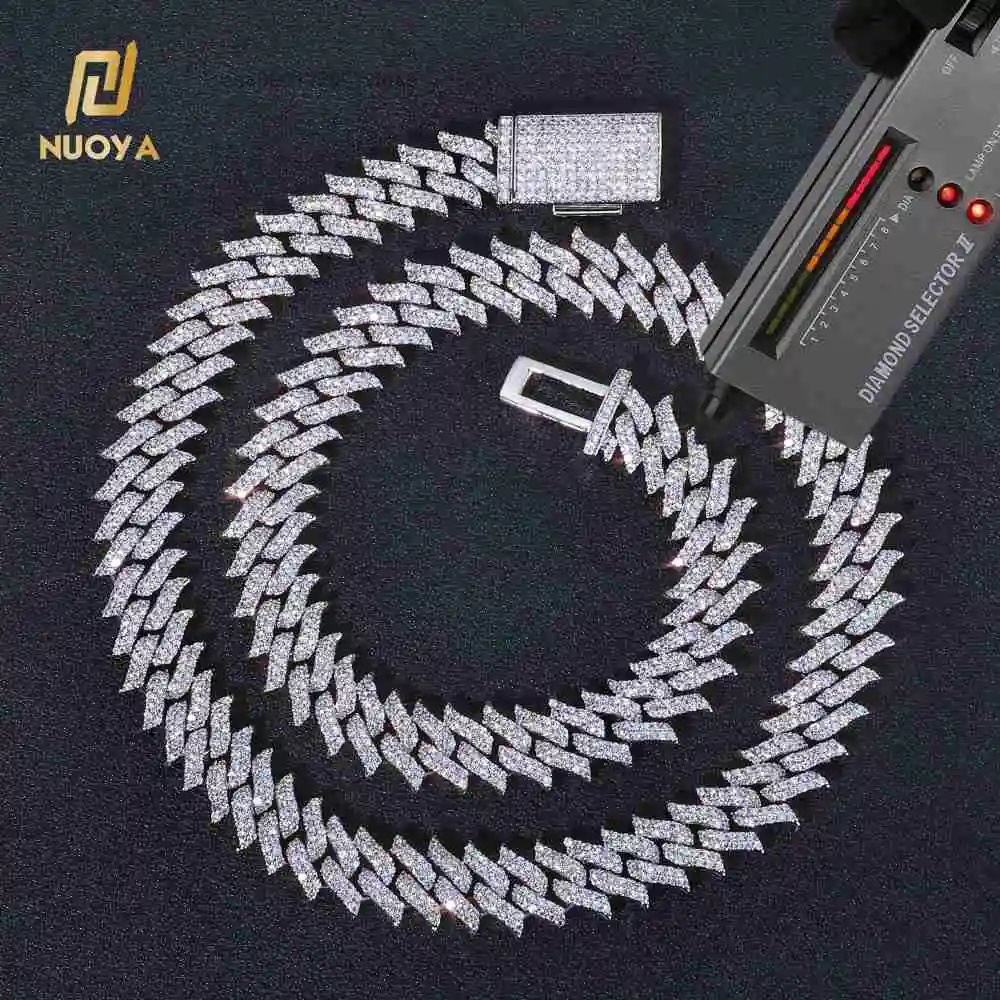 Spiked NUOYA Thorn Cuban Link Chain Necklace 925 Sterling Silver Iced Out Moissanite Diamond Clasp Hip Hop Jewelry Gift for Men.