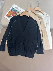 Cardigan a maniche lunghe da donna primavera estate in lana di seta con scollo a v lavorato a maglia Top donna Casual leggero abbigliamento donna