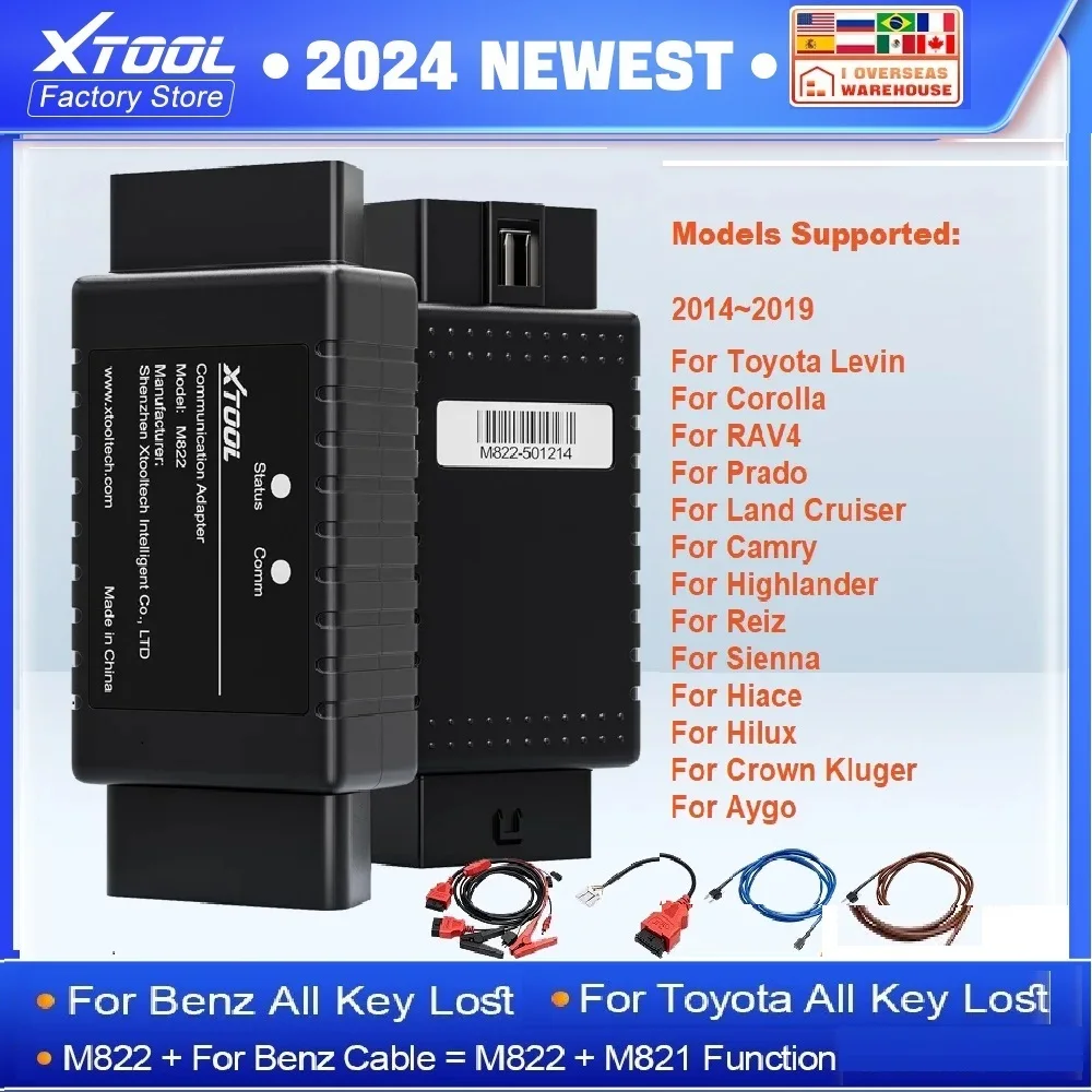 

XTOOL M822 Adapter Key Programmer For Toyota 8A/Mercedes-Benz AIl Key Lost Work With KC501 Programmer X100 PAD3 X100 MAX IK618