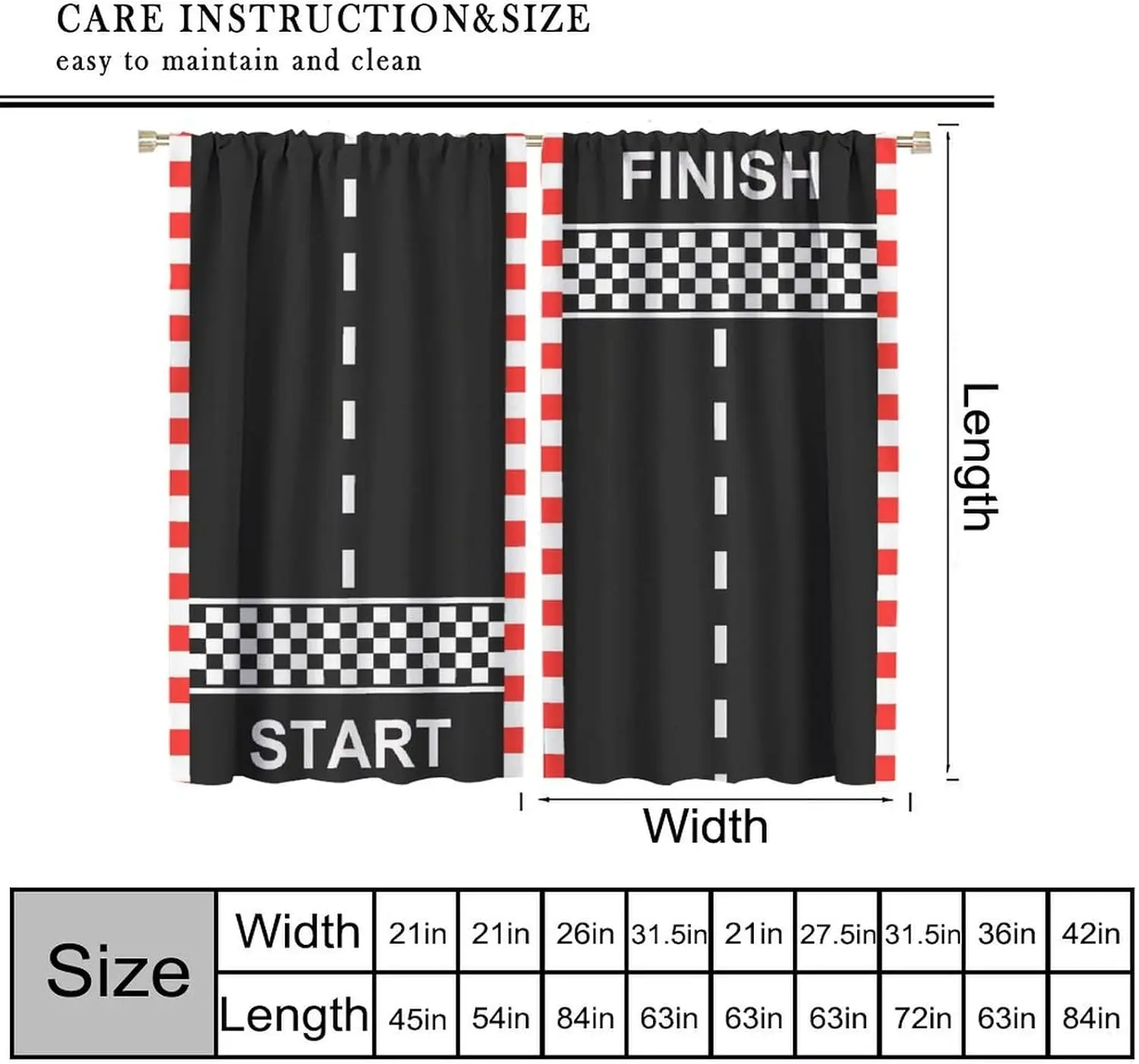 Kids Boys Race Car Curtains, Extreme Sports Car Racing Theme Art Printed Window Drapes for Bedroom and Nursery, 2 Panel