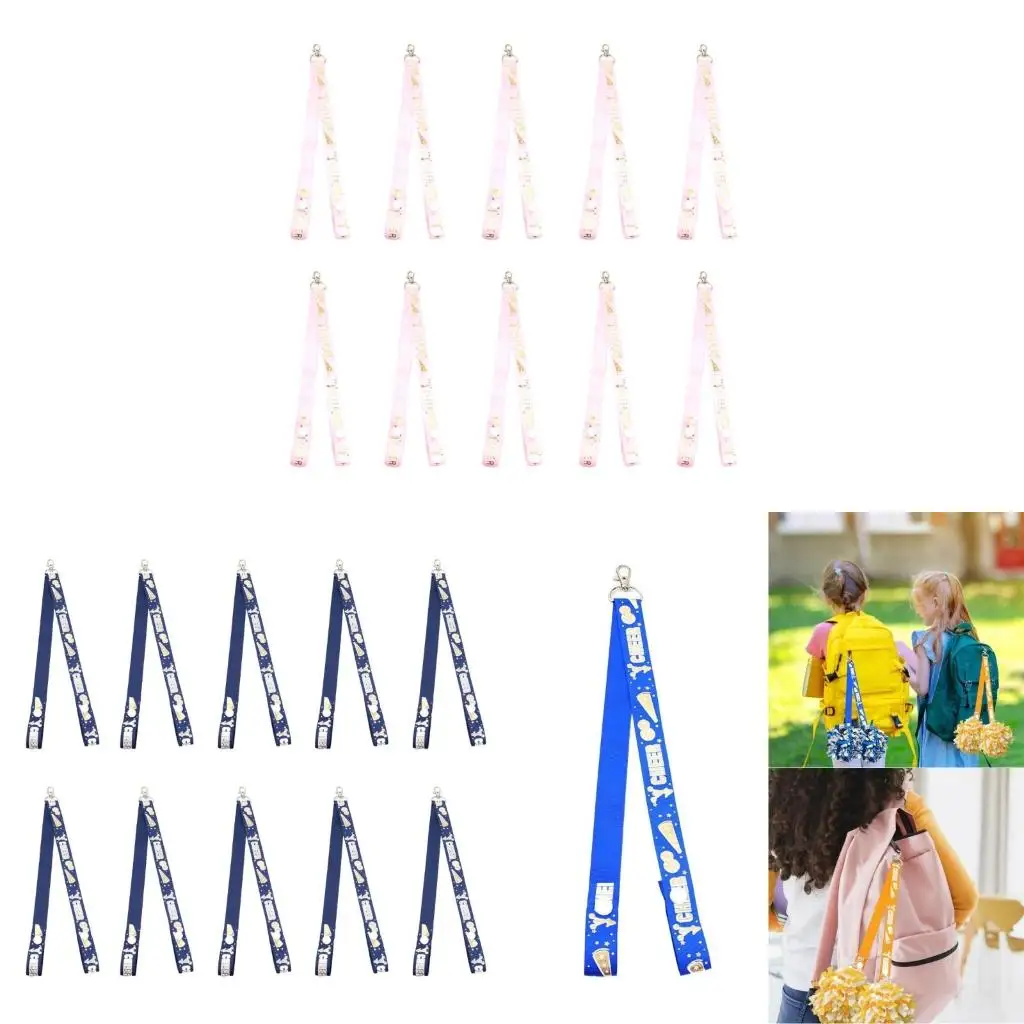  10Pcs Cheer Bows Holder Pompoms Strap Lanyard with Snaps for Teen Girl Sport