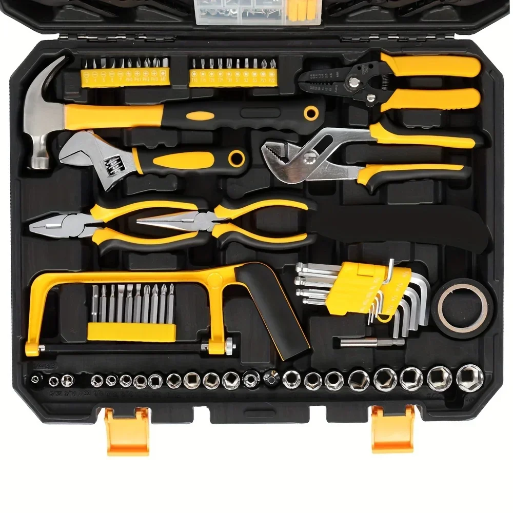 198Pc Socket Wrench Auto Repair Tool Combination Package Mixed Tool Set Hand Tool Kit with Plastic Toolbox Storage Case