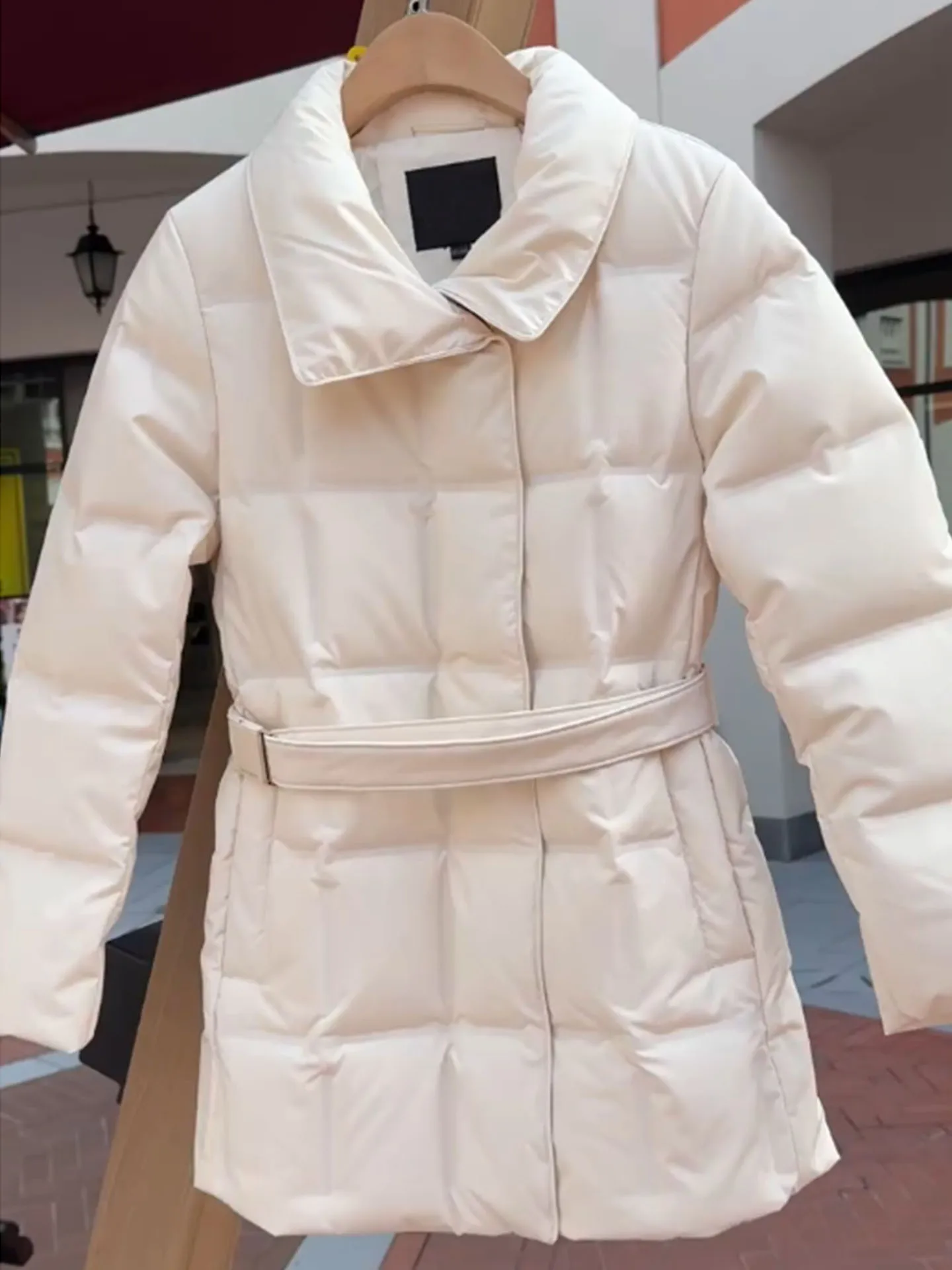 

Ele White down Jaet Women's Thiened Warm Mid-Length Waist-Cinching Stand Collar Winter Outerwear Faionable Commute ...