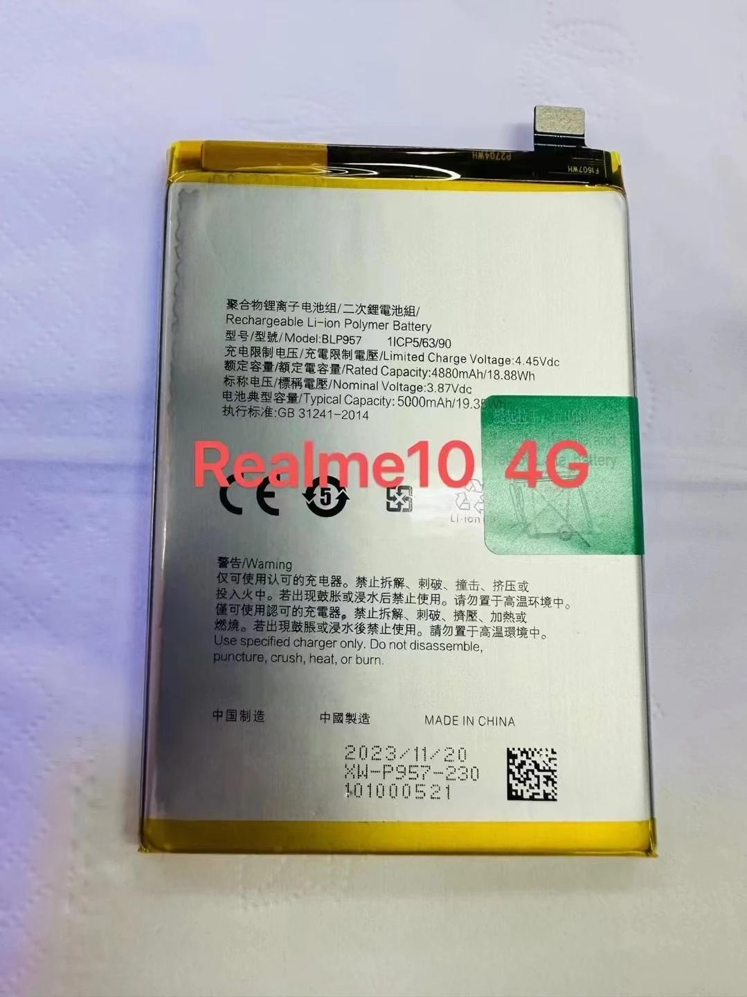 realme10 4G New Battery 4880mAh/5000mAh BLP957 Battery For Mobile Phone Batteries +Tools