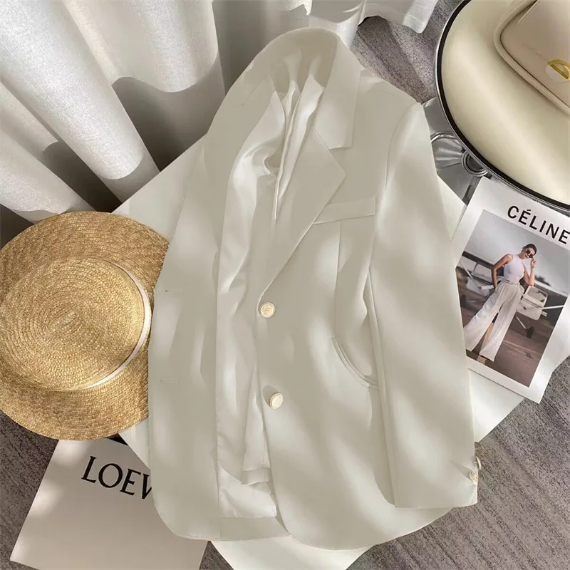 

Ivory White Women's Suit Jacket 2023 Spring New Korean Style Elegant Goddess Style Polyester Fabric Folded Regular Thickness