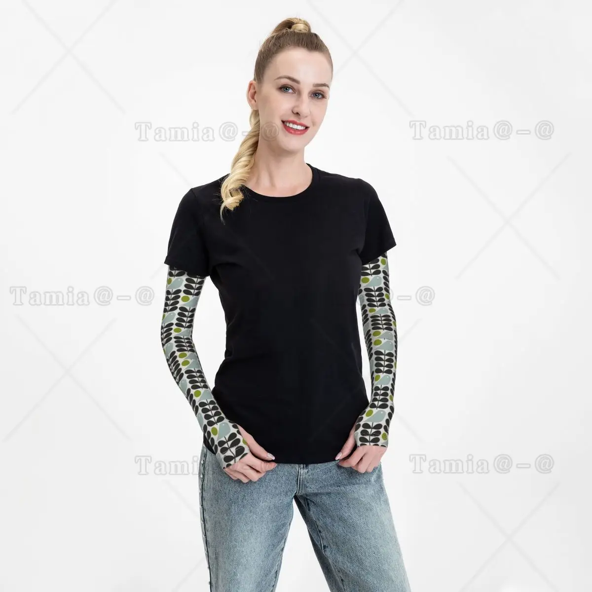 Custom Orla Kiely Scandinavian Multi-Stemmed Birds Flower Arm Sleeves UV Sun Protection Tattoo Cover Up Sports Compression