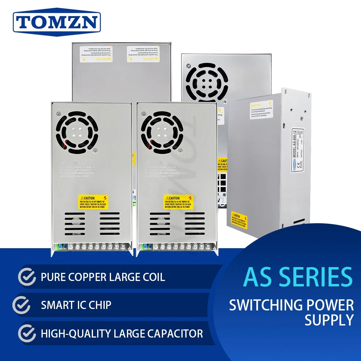 

TOMZN Switching power supply AS Series 500-2000W High Capacitance 12-60V 180-260V High Power Large Capacitor 220V 230V