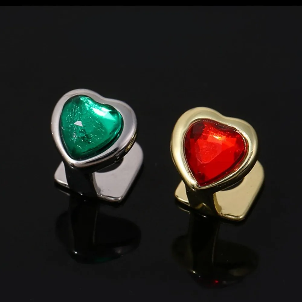

3Pcs Single Heart Pattern Teeth Grillz Metal Bracket Punk Removable Dental Grills Tooth Decoration Hip Hop Crystal Tooth Caps