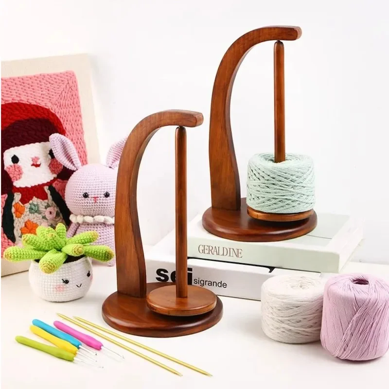 Wooden Yarn Holder Spinning Knitting Tools Crochet Yarn Holder Rotating Magnetic Thread Spool Wool Ball Winder Rotation Spinner