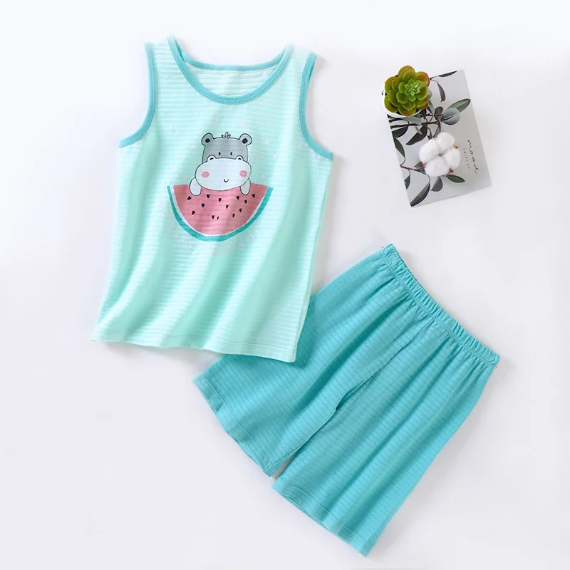 Summer Children's Vest Set, Cartoon Pattern Boys And Girls Summer Clothing, Comfortable Sweat Absorption