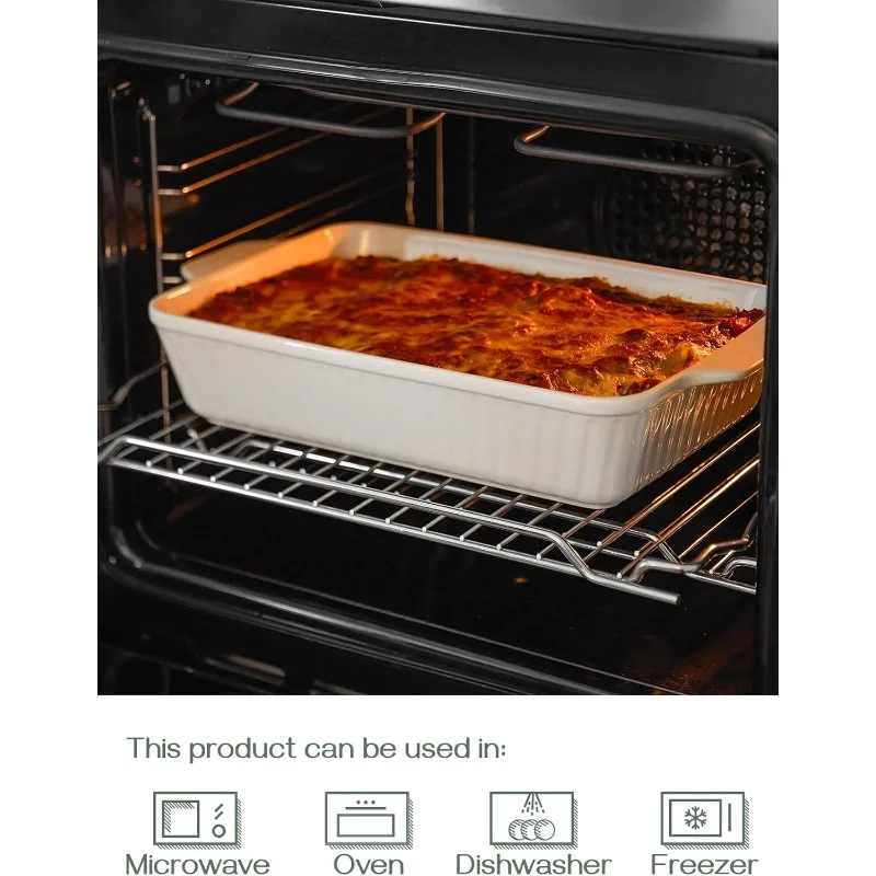 Ceramic Baking Dish, Available in 3 Sizes Lasagna Pan Deep for Oven, with Handles, Oven Safe and Durable Bakeware for Lasagna