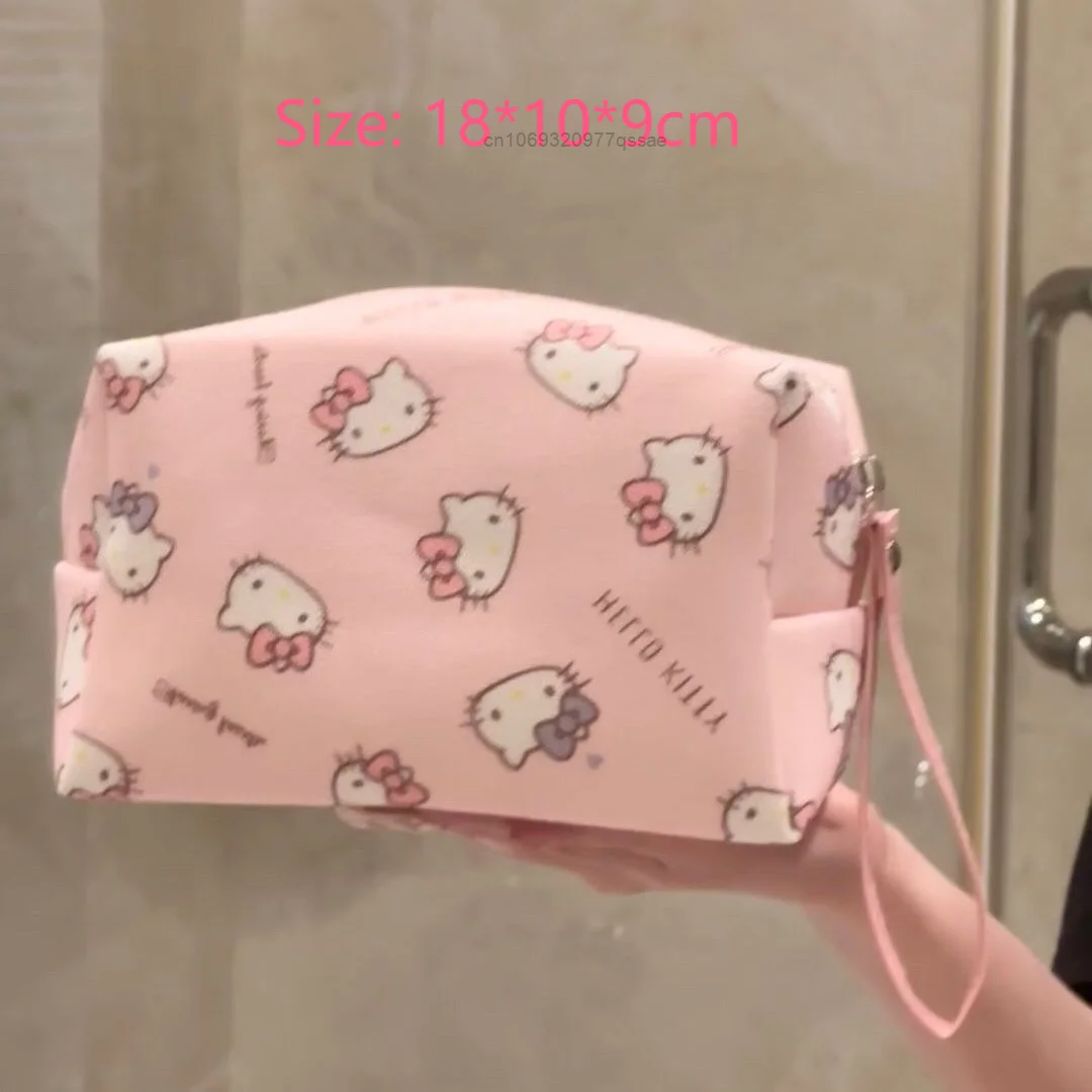 Hello Kitty Cute Print Large Capacity Handheld Makeup Bag Sanrio Y2k Pink Cute Printed Portable Toilet Handbag Storage Bag