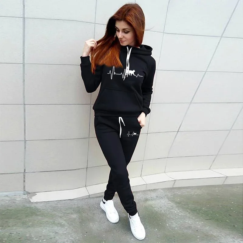 Autumn Winter Ladies Sportswear Hoodies and Pants 2 Pieces Set Printed Women\'s Jogging Suit Fashion Casual Streetwear Outfits