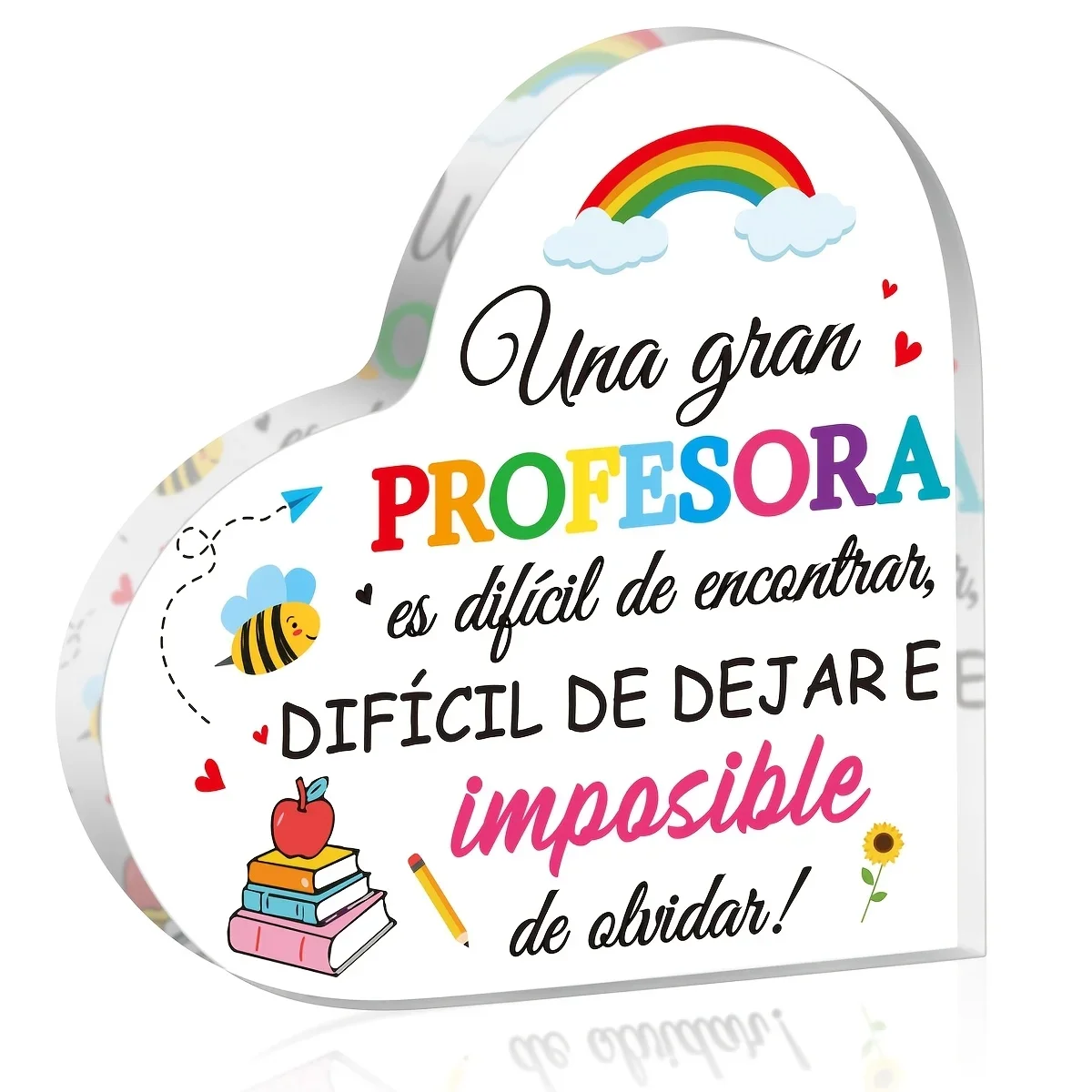 CIFBUY Acrylic Sign 2D Flat Heart Shaped Spanish Teacher Appreciation Gift Quote Plaque Sentimental Keepsake Home Decor Gift for