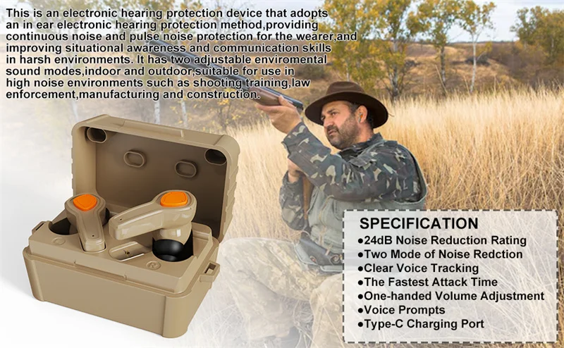 Electronic Ear Earbuds Wireless Shooting Protection NRR26dB Earplug Hearing Noise Reduction Protector For Hunting