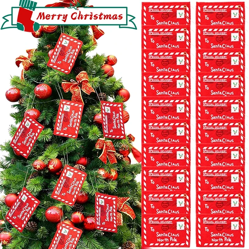 Christmas Red Felt Letter Envelopes Candy Bag Non-Woven Embroidered Santa Card Candy Gifts Bags Xmas Tree Hanging Ornaments