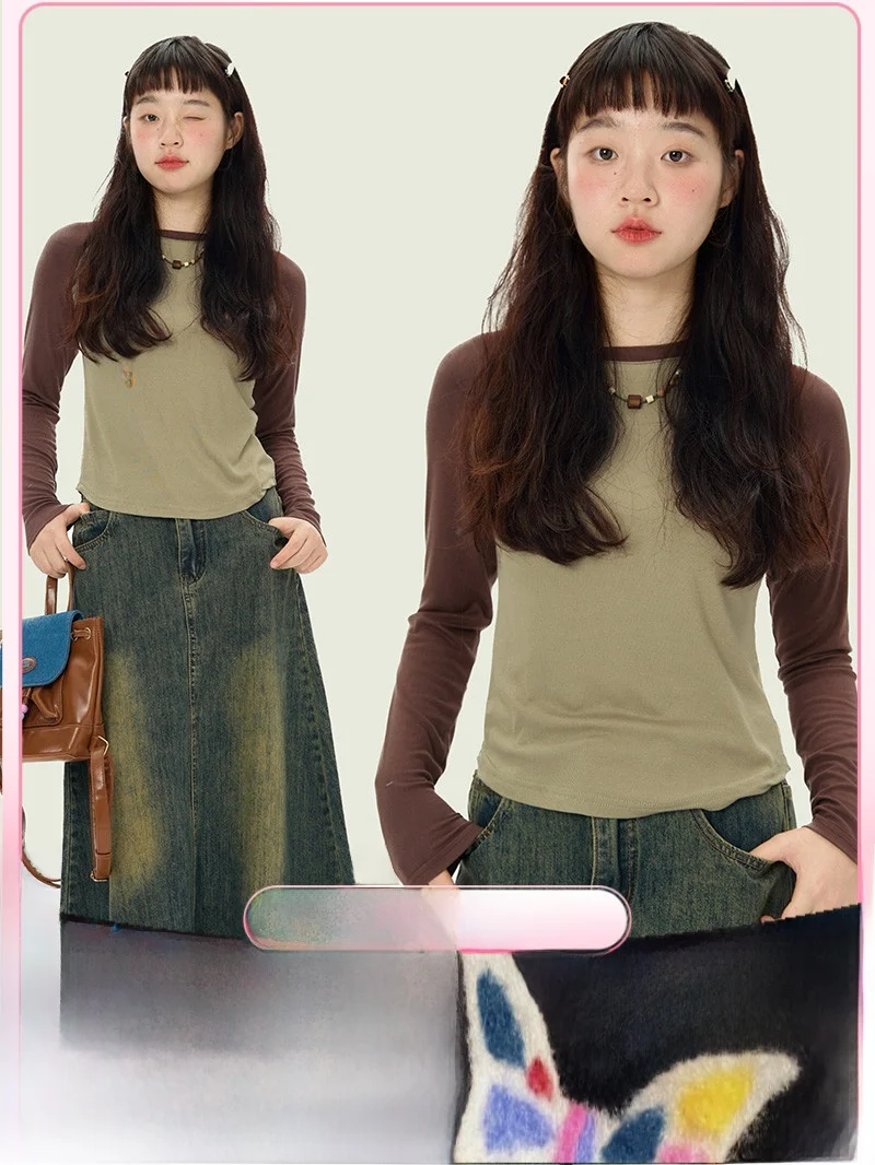 

Женский облегающий длинный базовый топ VOUSALME, однотонный, с круглым вырезом, осенняя нижняя одежда, универсальный хлопковый топ