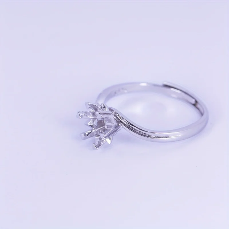 1 Carat Twisted Snowflake Style Moissanite Ring Setting, S925 Sterling Silver Ring Base, Suitable For Inlaying 6.5mm Moissanite