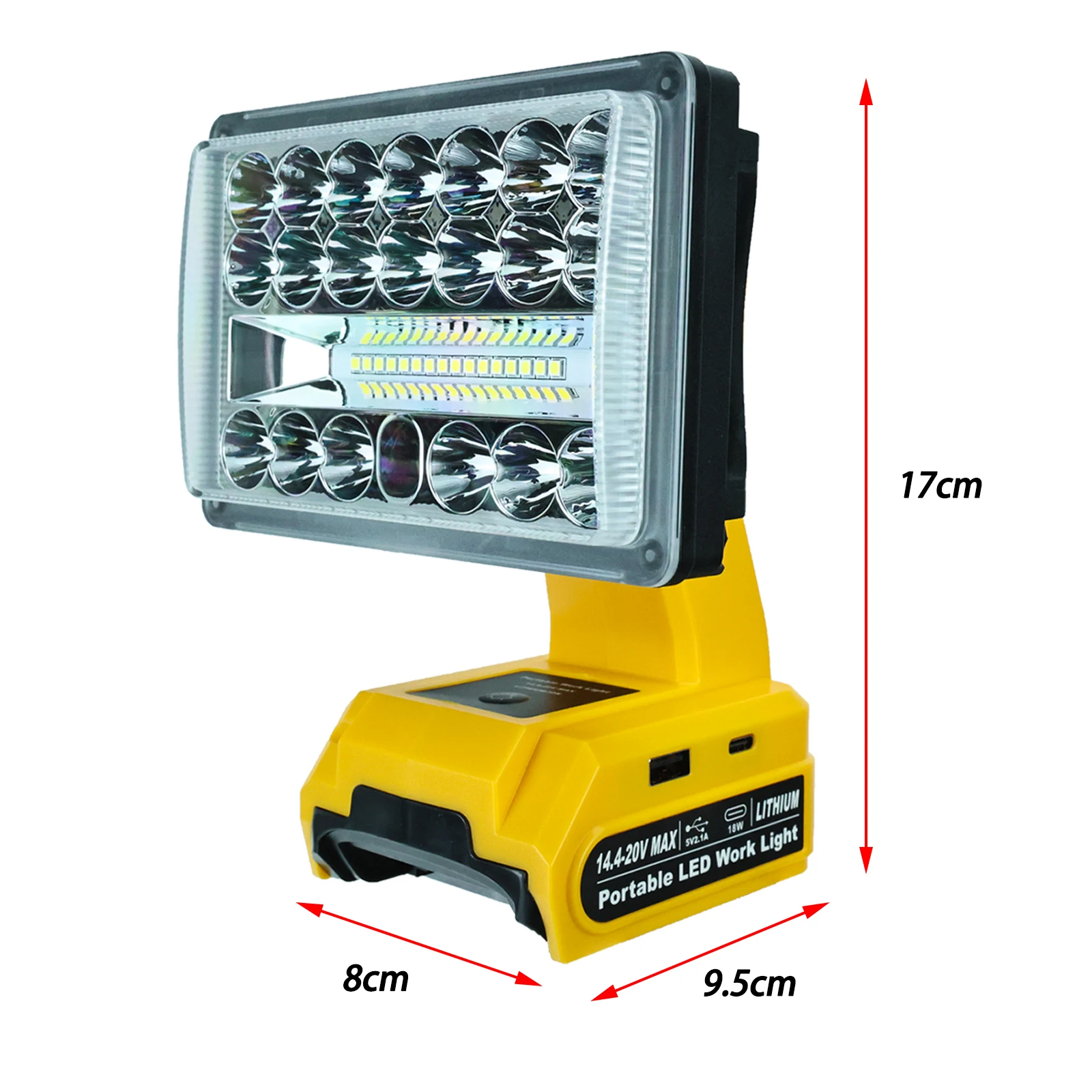 28W 2000LM LED Work Light for Dewalt 14.4-20V Li-ion Battery Lamp Flashlight Outdoor Emergency Lighting with USB Type-C Port