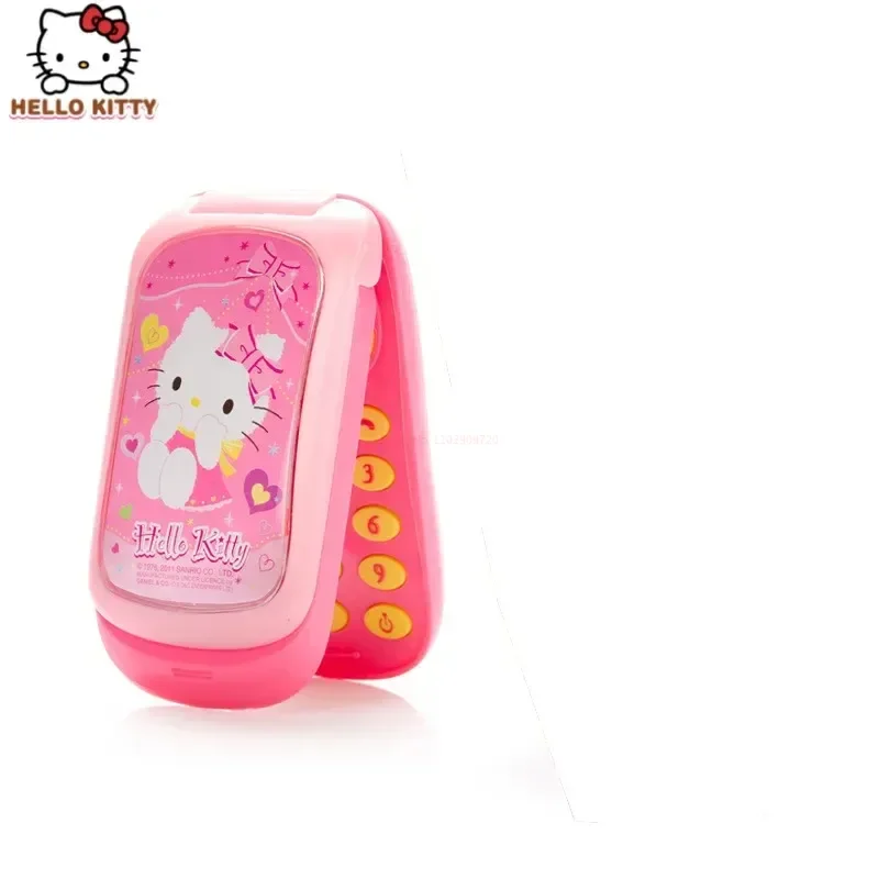 Sanrio Hello Kitty Simulated Mobile Phone Girl Toy Foldable Music Rotating Video Phone Anime Room Decoration Christmas Gift Toys