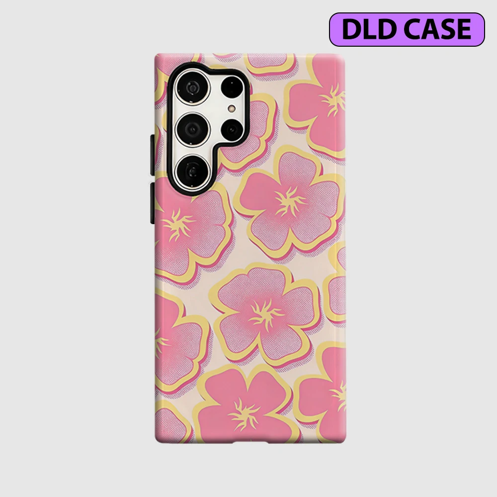 Pink Pop Floral Phone Case for Samsung Galaxy S26 S25 Ultra S24 S23 Ultra Plus Shockproof Double Layer Tough Back Cover