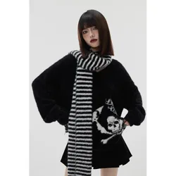 Harajuku maglioni di visone impermeabili cappotti Autumnn nuovi top con scollo a v donna Y2k E-Girl Punk Skull Pullover lavorato a maglia di media lunghezza