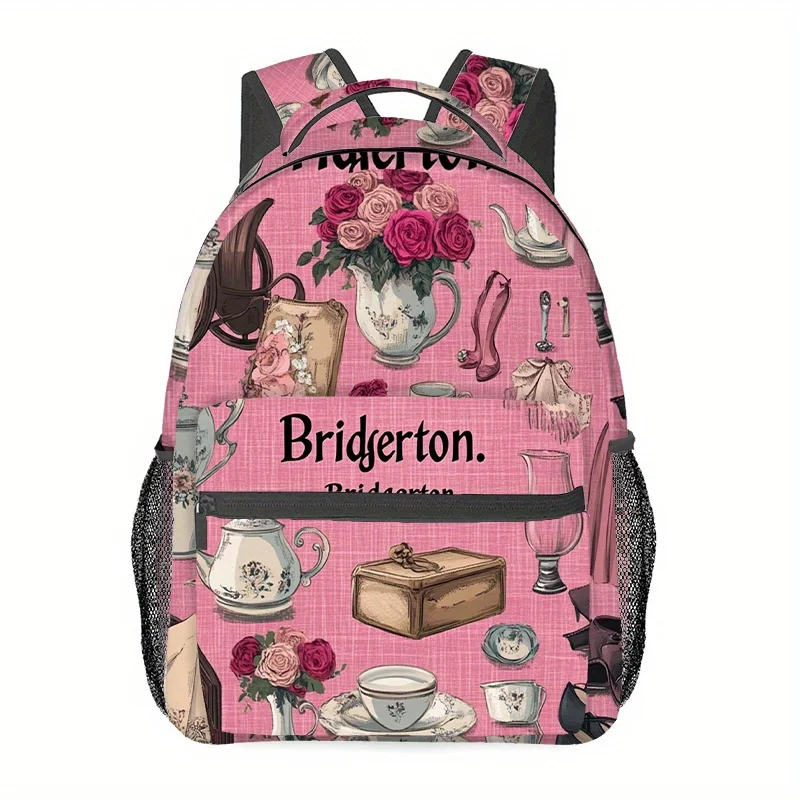 

Laptop Bag Back To School Backpack Lightweight Capacity Casual Bag with Adjustable Straps Pink Black Floral Tea Party Design