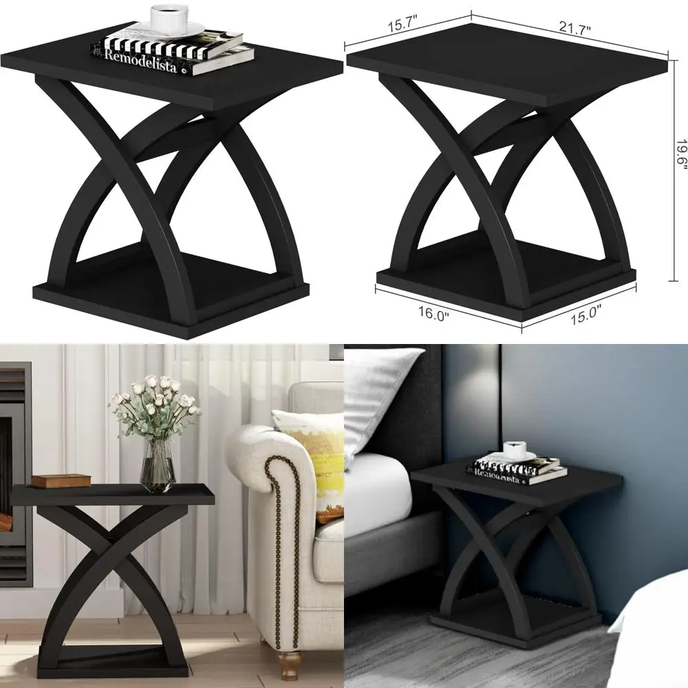 Modern Storage X-Design Side Table for Living Room in Black