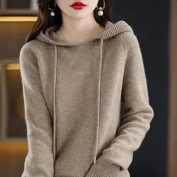 Maglione Pullover da donna maglione con cappuccio coreano sciolto solido manica lunga Casual autunno inverno maglioni lavorati a maglia caldi spessi