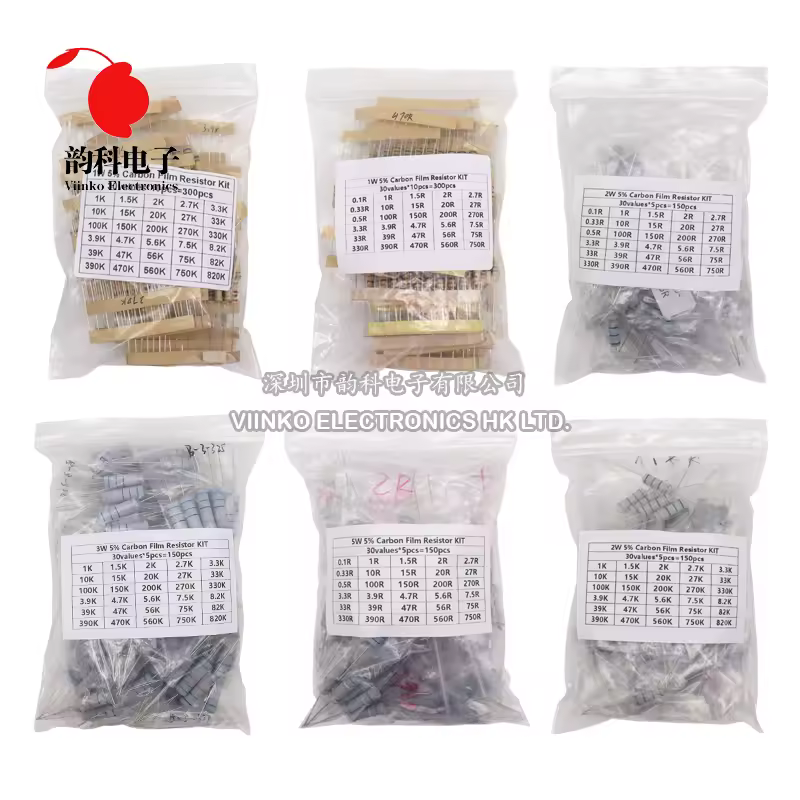150PCS 300PCS 1W 2W 3W 5W Carbon Film Widerstand Sortiment Kit 5% widerstand Set 30 Arten 0,1-750 ohm 1K-820K DIY komponenten