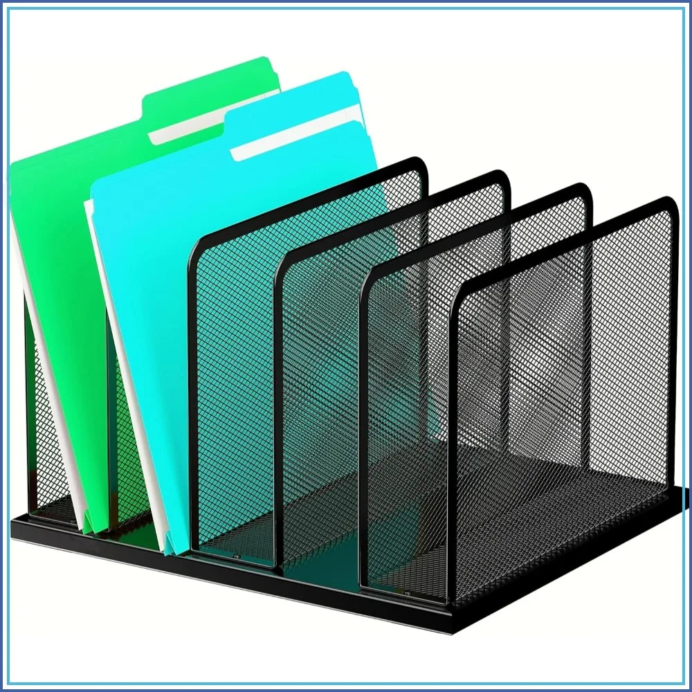 

Upright Mesh Desk File Organizer, 5-Section File Sorter for Home Office & Classroom, Black