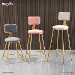 Chaises de Bar en Velours à Jambes Dorées de Style Nordique, Tabouret de Comptoir Minimaliste et Moderne, Dossier de Table d'Île de Restaurant