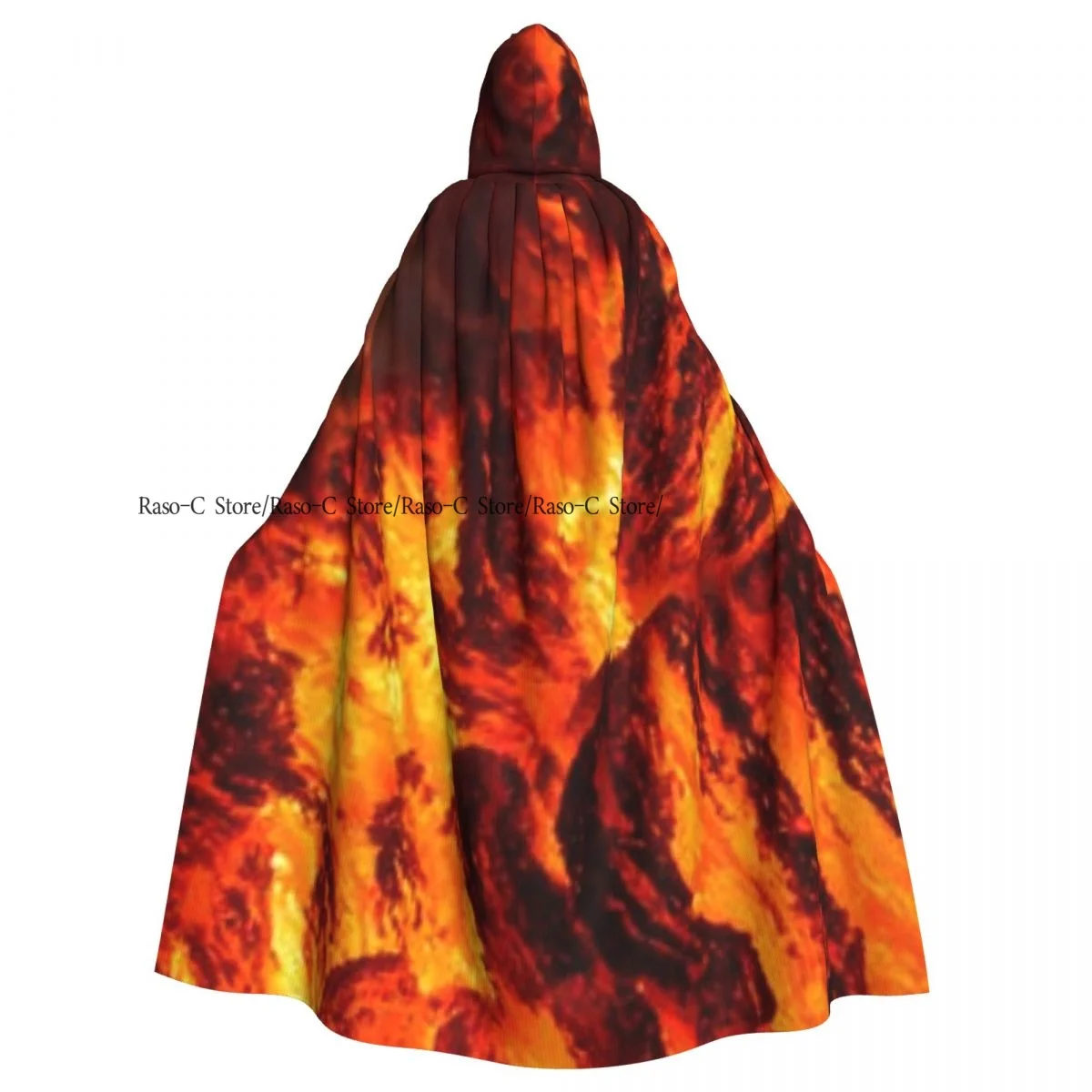 Unisex Witch Party Reversible Hooded Adult Vampires Cape Cloak Blaze Fire Flame In Stove