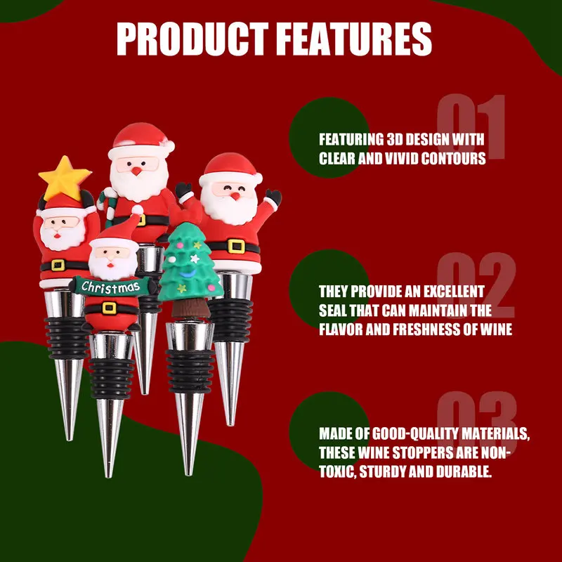 5 PCS Wine Bottle Stopper,Wine Stopper,Christmas Decorative Wine Saver, Reusable Wine Corks Beverage Bottle Stoppers