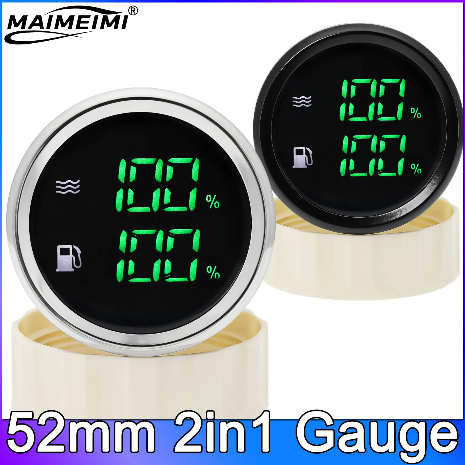 

52mm 2in1 Gauge Fuel Level Gauge + Water Level Meter 9-32V for Truck RV Yachts with Alarm 0-190ohm 240-33ohm 10-180ohm