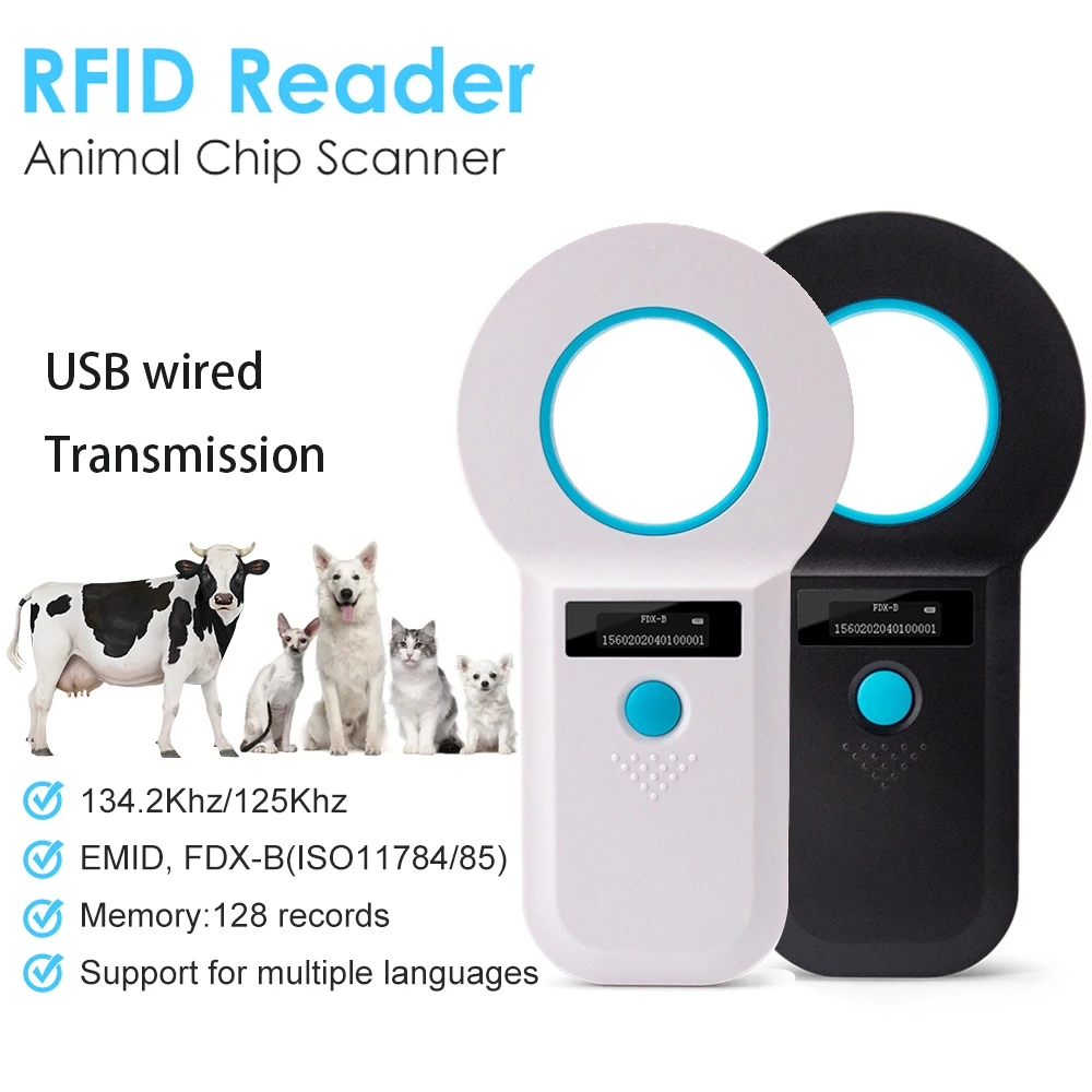 

Animal Tag Reader USB Portable RFID 134.2Khz/125Khz EMID Pet Chip Scanner Data Storage FDX-B ISO 11784/85 Microchip Reader